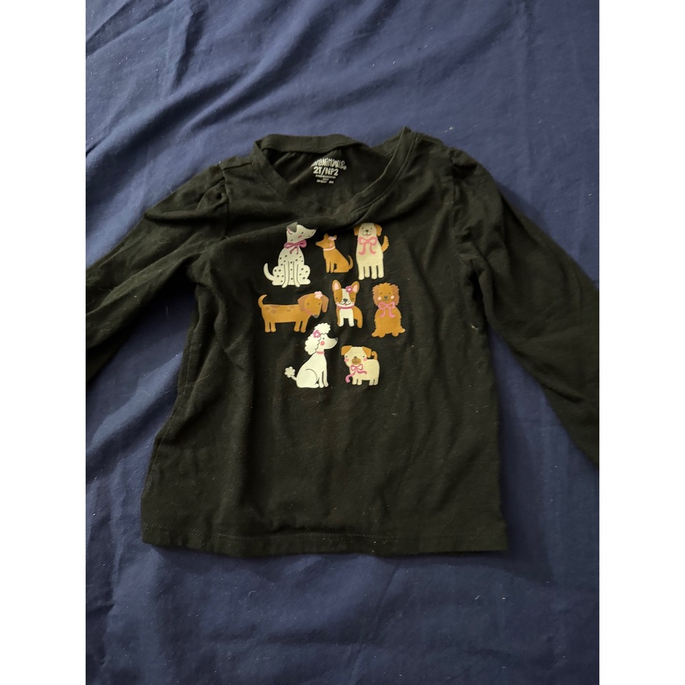 Garanimals Girls Black Long Sleeve Dog Graphic Tee Shirt Pink Bows 2T